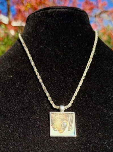 Bat Silver Square Pendant. Non-adjustable 18.5&quot; chain. 1&quot; x 1&quot;