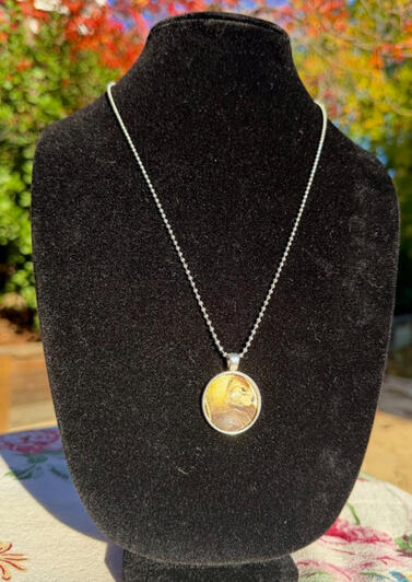 Otter Silver Circle Pendant. 11.5" beaded non-adjustable chain. 1"