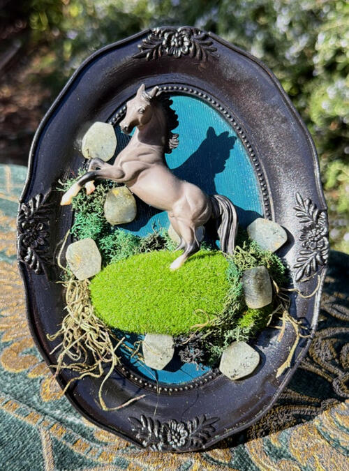 Labradorite Stallion | real labradorite beads, faux moss