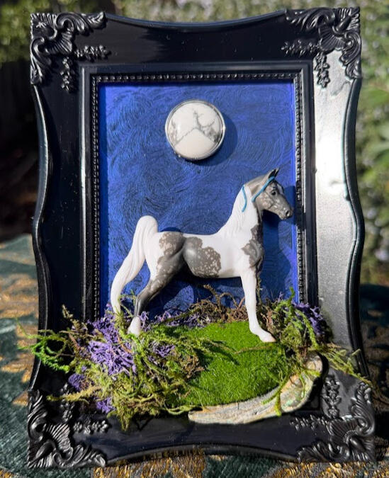 Metallic Moon | agate cabochon, real abalone shell, faux moss