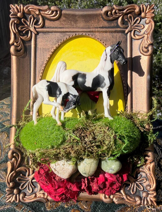 Painted Duo | real carnation / rocks, faux moss