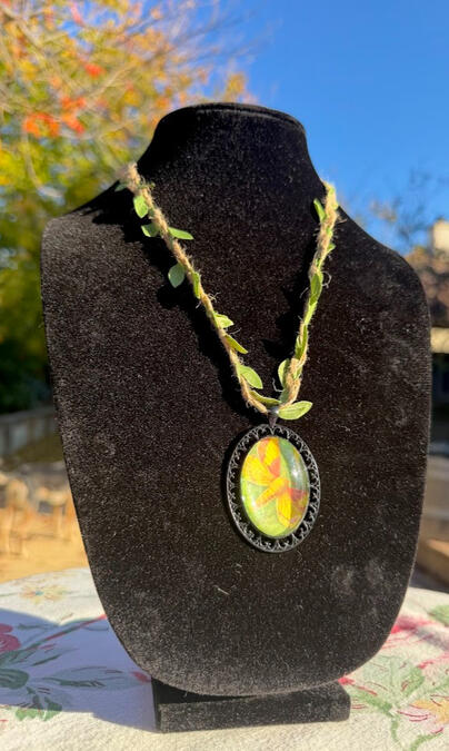 Rosy Maple Moth Twine Necklace. 2" pendant. 20" twine length w/ adjustable chain for optional extension. $30